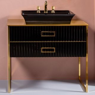 Тумба под раковину Armadi Art Monaco 100см чёрный/золото 867-100-BG